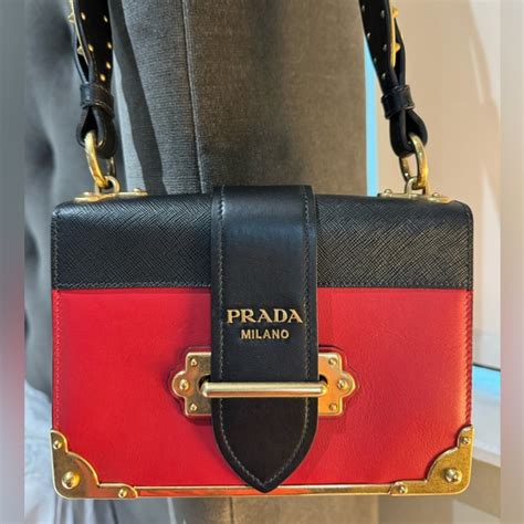 PRADA City Calfskin Saffiano Cahier Bag Fuoco Black.